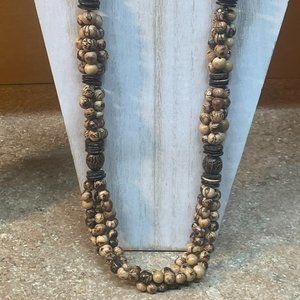 TAGUA NUT BEAUTIFULLY DESIGNED NATURAL & BROWN STYLIZED EXTRA LONG NECKLACE FT